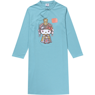 tutuanna全棉家居服睡衣女 HelloKitty印花中国风透气长袖睡裙女