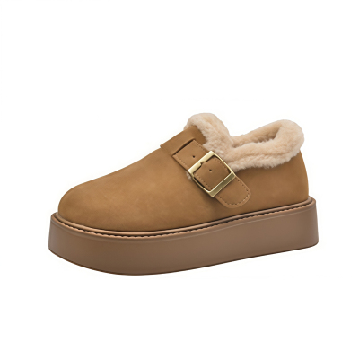 紅晴珽真皮加绒保暖豆豆勃肯棉鞋