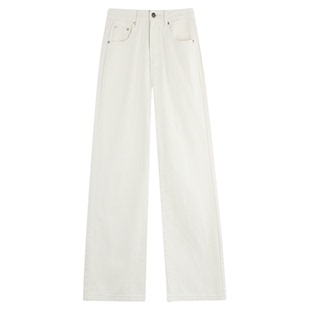 NEVA HU 米白色阔腿牛仔裤女高腰宽松显瘦休闲裤百搭直筒垂感长裤