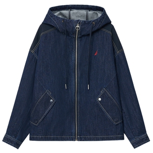 NAUTICA/诺帝卡女装春夏款丹宁原色水洗拼接牛仔外套41JM01