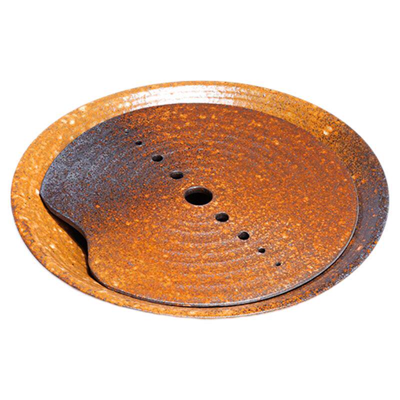 听壶居日式圆形粗陶储水式茶盘