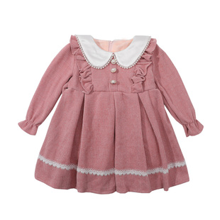 女童连衣裙冬季儿童红色喜庆宝宝秋冬过年服新年拜年服公主裙子虹