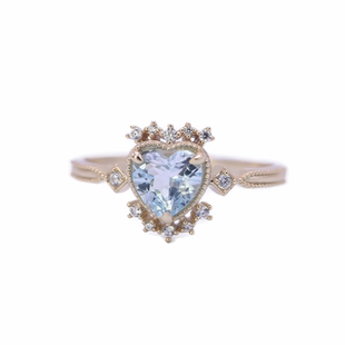 Brooklyn 布鲁克林之冬 纯美少女心天然天空蓝托帕爱心纯银 戒指