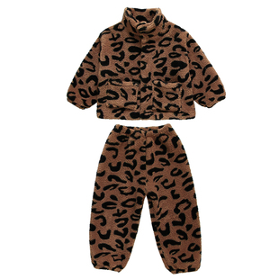 女童睡衣冬季儿童女孩珊瑚绒加厚保暖家居服女宝宝开衫豹纹套装冬