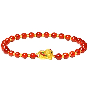 潮宏基咬钱貔貅黄金珍珠手链足金转运串珠5D硬金珐琅吞金兽生日