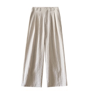 老钱风慵懒亚麻阔腿裤女2026春秋款高腰休闲直筒裤垂感显瘦西装裤