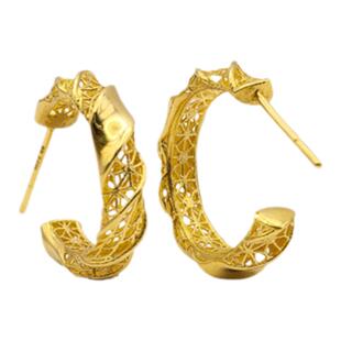 新航黄金耳饰足金镂空花丝耳钉百搭直针耳环高级感麻花耳圈礼物女