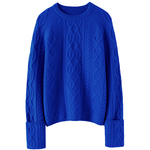 有颜有衣品！加厚圆领100%羊绒衫女翻边袖设计纯羊绒毛衣针织衫冬