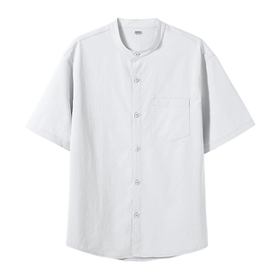 班尼路白色衬衫男款夏季亨利领薄款短袖简约男士大码衬衣外套男A