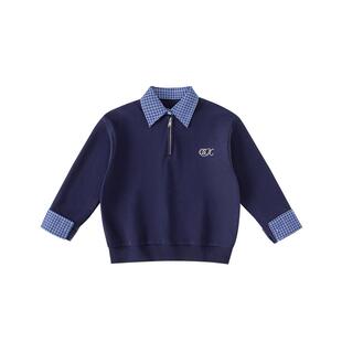 INSbobo童装2026春秋新款儿童上衣男女童假两件中大童长袖上衣