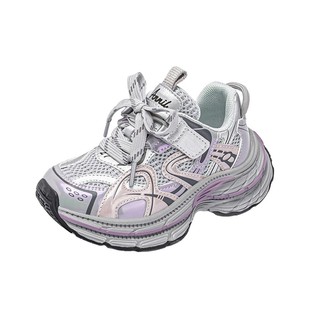 安奈儿女童运动鞋春秋2026新款透气网面轻便软底跑步儿童老爹鞋子