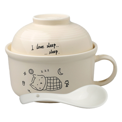 陶瓷泡面碗带盖学生宿舍用打饭碗