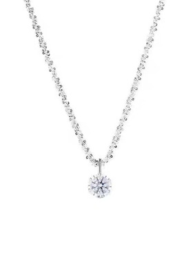 S925银波光粼粼莫桑钻项链女轻奢高级感超闪单钻锁骨链满天星颈饰