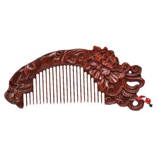 犀角紫檀木梳子国风花开富贵个人清洁护理发梳送女友闺蜜创意礼品