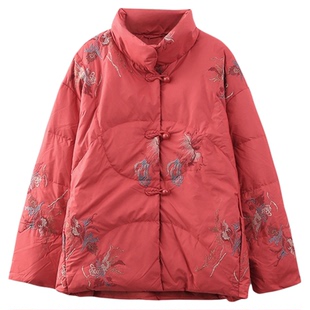 依佈中老年女士新中式刺绣羽绒服2024冬装新款妈妈装加厚保暖外套