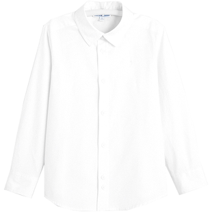 Jacadi亚卡迪男童白色衬衫春季长袖上衣纯棉小立领法式T恤2011572