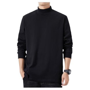 春季美式新款内搭长袖修身纯棉潮流男士T恤高领上衣服体恤打底衫