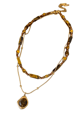 复古美拉德串珠虎眼石款吊坠项链