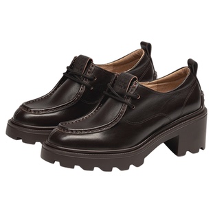 蹀愫2025年牛皮圆头系带乐福鞋厚底增高小皮鞋TA65131-53