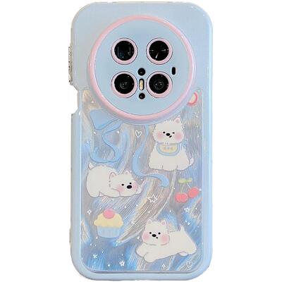 拓岚 适用华为pura80pro+手机壳奶油羽纱渐变Pura70ultra卡通蓝蝴蝶结西高地mate70/60/50pro挂绳防摔全包女