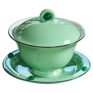 观园吉骨瓷青花瓷白瓷盖碗茶具陶瓷茶杯礼品套装礼盒领导中秋礼物