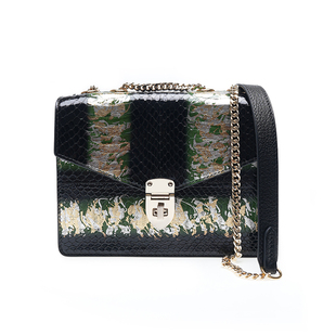 聚变手工皮具高端定制天然蛇皮真皮单肩斜挎链条腋下风琴小方包