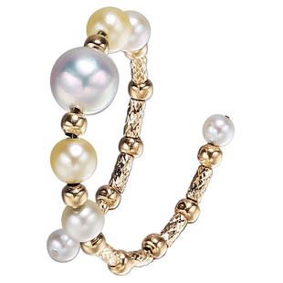 海蒂珠宝 映秋2-6.5mm正圆Akoya海水珍珠开口戒指18K金小灯泡送礼