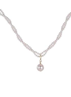 缠绕双层叠戴法式复古珍珠吊坠