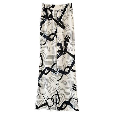 老钱马鞍花纹缎面休闲裤阔腿裤女