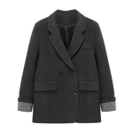 Basic House/百家好灰色翻领羽绒西装外套冬季高级感宽松加厚上衣