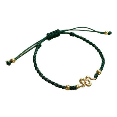 纯银绿手绳编绳青蛇年手链礼物