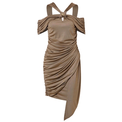 【奥莱】MAXRIENY精致奢华烫钻抽褶修身连衣裙