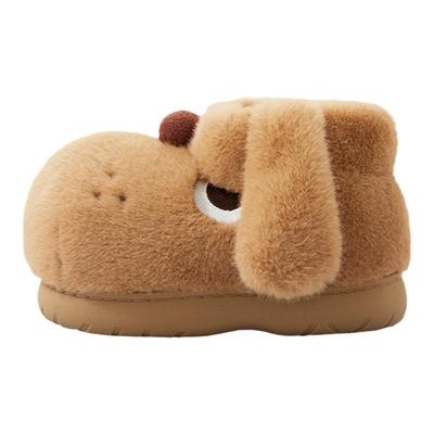 可爱小狗棉亲子拖鞋包跟棉靴女