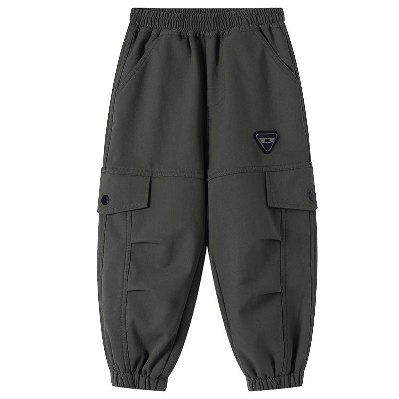 小象汉姆男童一体绒软壳裤加绒长裤儿童耐磨户外工装裤2025新款