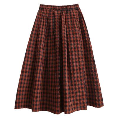 zan原创中长款a字纯棉格子半身裙