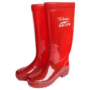 特种工矿靴 男高筒茶色红色水鞋工地耐磨防水防滑 广东没布雨靴