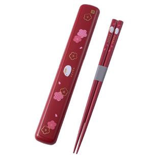 日本进口SKATER斯凯达福兔便携式餐具附带筷子收纳盒木漆筷