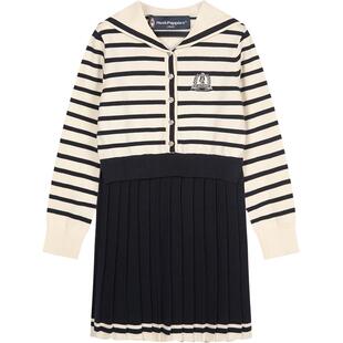 【25冬新品】暇步士童装女童连衣裙大童条纹长袖裙儿童海军领裙子