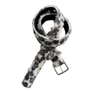 afaaa白色豹纹毛绒腰带小众vintage单品中古朋克时尚穿搭针扣皮带