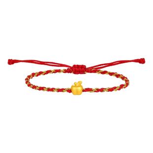 潮宏基国色平安果黄金手链足金手绳手饰5D硬金苹果红绳新年礼物