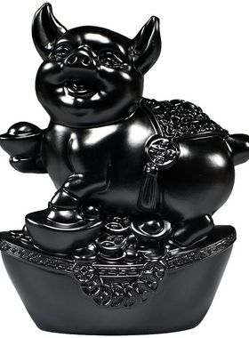 黑耀石猪摆件黑墨玉色十二生肖猪吉祥物客厅补角装饰工艺品摆设