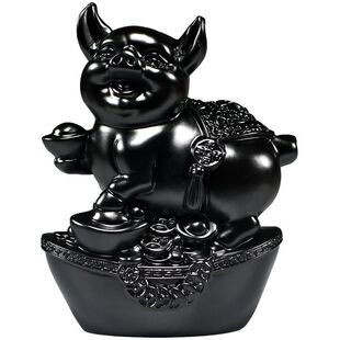 黑耀石猪摆件黑墨玉色十二生肖猪吉祥物客厅补角装饰工艺品摆设