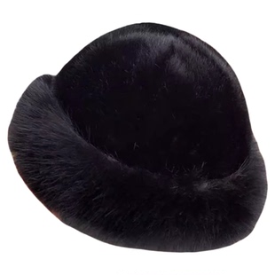 2025毛绒地主帽女秋冬新款保暖帽子东北盆帽护耳帽显脸小渔夫帽潮