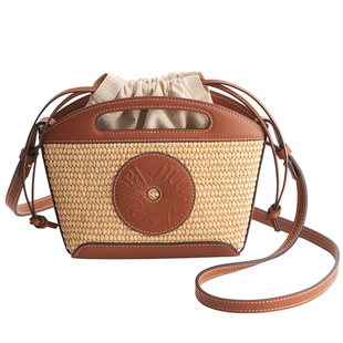 MYTASTE/Cookie曲奇抽绳草编菜篮子包真皮斜挎手提小桶包小众女包