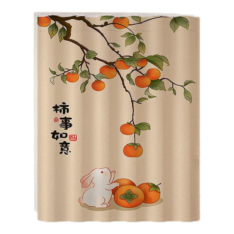 中式窗帘小窗户遮光免打孔安装出成品窗帘