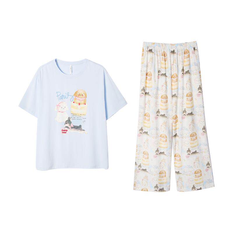 安之伴【巨凉感】2025新款睡衣女夏季纯棉家居服短袖长裤休闲套装