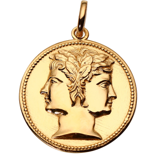 双面神纯足金吊坠古罗马两面门神雅努斯18K黄金男女创意金币项链