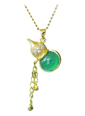 古法鎏金镶嵌天然冰种帝王绿玉髓葫芦吊坠玛瑙项链配证书礼盒链子