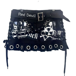 【AGD】RedDevil朋克风亚文化绑带视觉系工装贴布金属气眼短裙