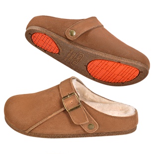 科柔勃肯包头真牛皮棉拖鞋厚底增高加绒保暖男女情侣室内外穿秋冬